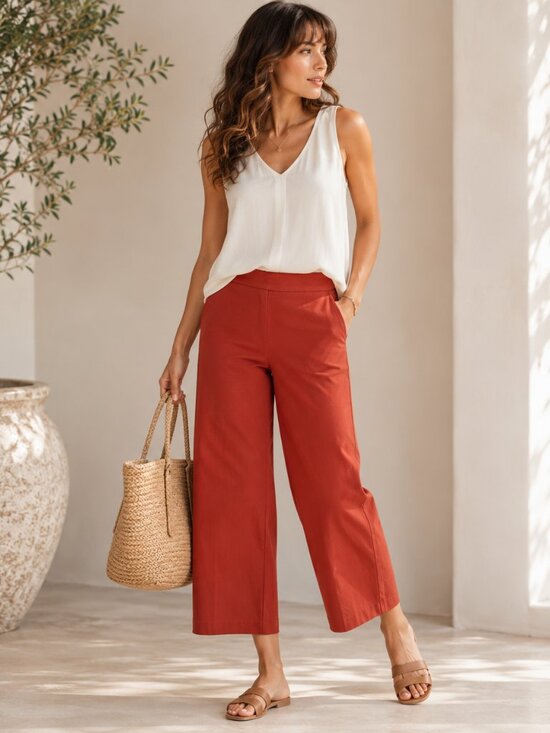 Ann Taylor Pants - Ann Taylor Brick Red Wide Leg Crop Pants Size 6 Terracotta Stretch Cotton